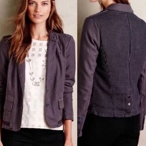 Anthropologie Hei Hei Delanie Cotton Jacket Grey Blazer Size 12  $178
